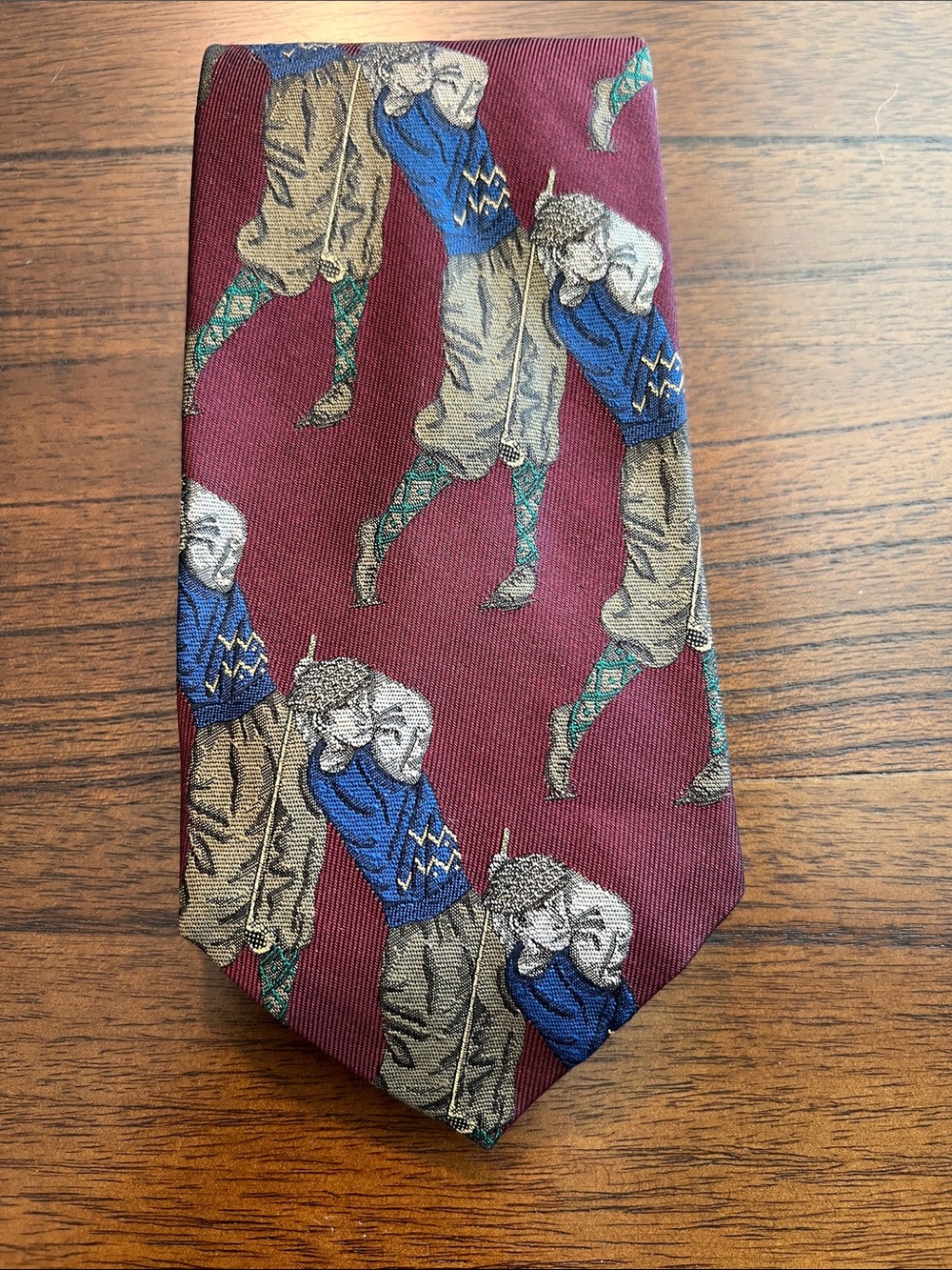 Vintage Robert Talbott Burgundy Silk Tie with Golfer Motif